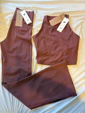 Two-Piece High-Waist Leggings & Crop Tank Set - Plum